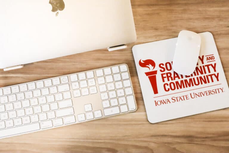 Photo of a custom promotional customized mouse pad for Iowa State University.